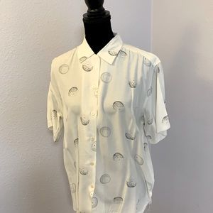 Vintage Esprit Rayon Blouse, Boxy-Cut, Golf Ball Theme Motif, Size M